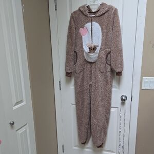 Funzietime Cozy Brown and White Kids Footie with Animal Design Junior Size 16